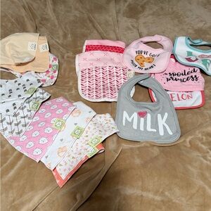 Assorted Baby Girl Bib Large Lot - Pink, Gray, Cream NEW